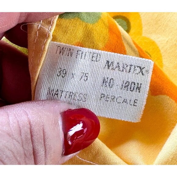 Vintage 70s bedsheet set top and fitted, Martex Hanae Mori design, twin size bed - Picture 5 of 10